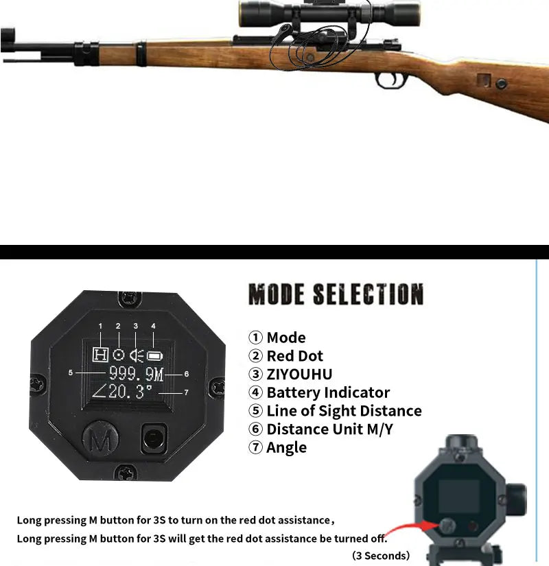 MINI8 Plug-in 1200m Ranging Device Laser Rangefinder Sport Hunting Scope Red Dot Assist OLED Screen Distance/Speed Measurement