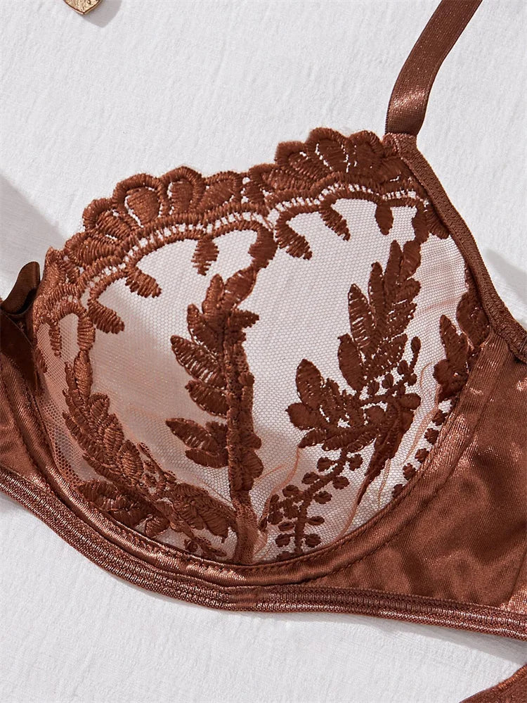 Sexy Lingerie for Women Mesh Embroidery Lingerie Set Three-Point Transparent Underwear Fantasy Female Intimate Erotic Lingerie