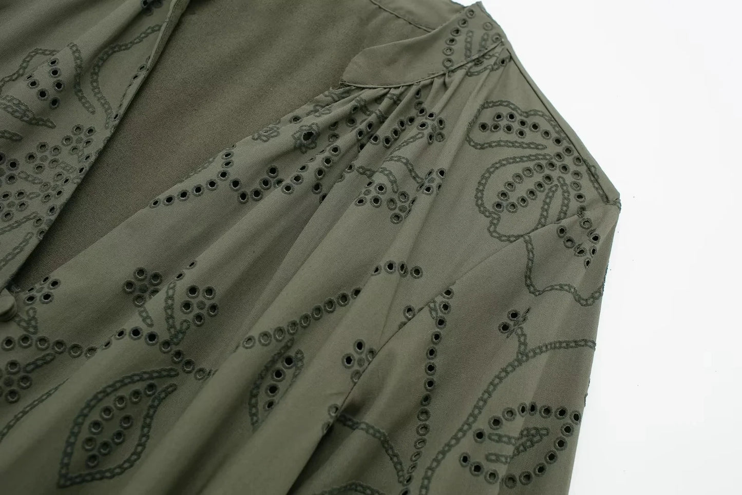 HH Spring Women's Vintage Solid Shirt Dress Puff Sleeve Short Dress V-Neck Female Hollow Embroidery Casual Belt Dresses
