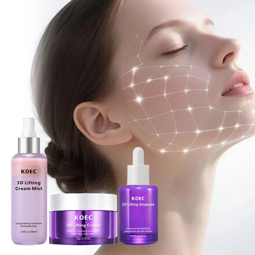 KOEC 3D Lifting Skin Care Set - 3D Face & Neck Lifting Cream, Ampoule & Cream Mist Enhance Elasticity Strengthen Skin Barrier