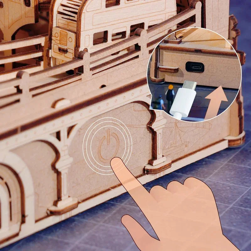 3D Wooden Puzzle Marble Run Building Kit London City Model with Lights Mechanical DIY Landmark Puzzle for Adults Teens