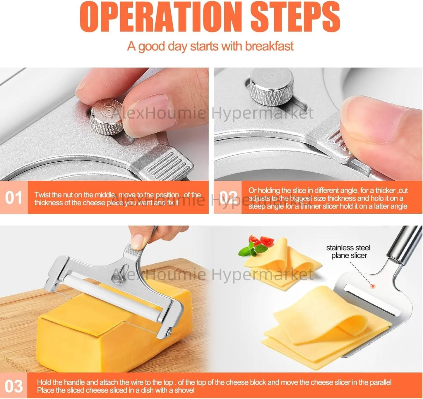 2 Pack Cheese Slicers Cheese Cutter with Cheese Plane Tool Adjustable Thickness Cheese Cutter for Soft Semi-Hard Hard Cheeses