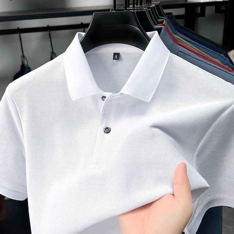 100% pure cotton men's short sleeve polo shirt high-quality classic solid color summer business casual comfort versatile T-shirt