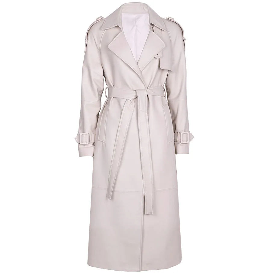 YOLOAgain High Quality Real Leather Trench Coat Women Genuine Leather Jacket Windbreak Female