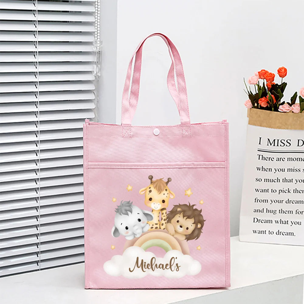 Personalized Kids Library Tote Bags Homeschool Cute Custom Name Reading Books Bag Children School Bag Birthday Gifts for Kids