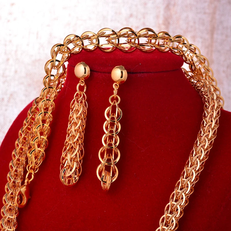 Dubai Gold Plated Jewelry Set For Women Female Romantic Nigerian Wedding Jewellery Gift