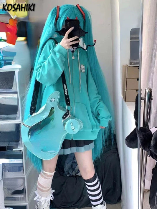 2026 Cartoon Embroider Hoodies Women Y2k Aesthetic Vintage Grunge Tops  Loose Casual Zip Up Sweatshirt Harajuku Streetwear