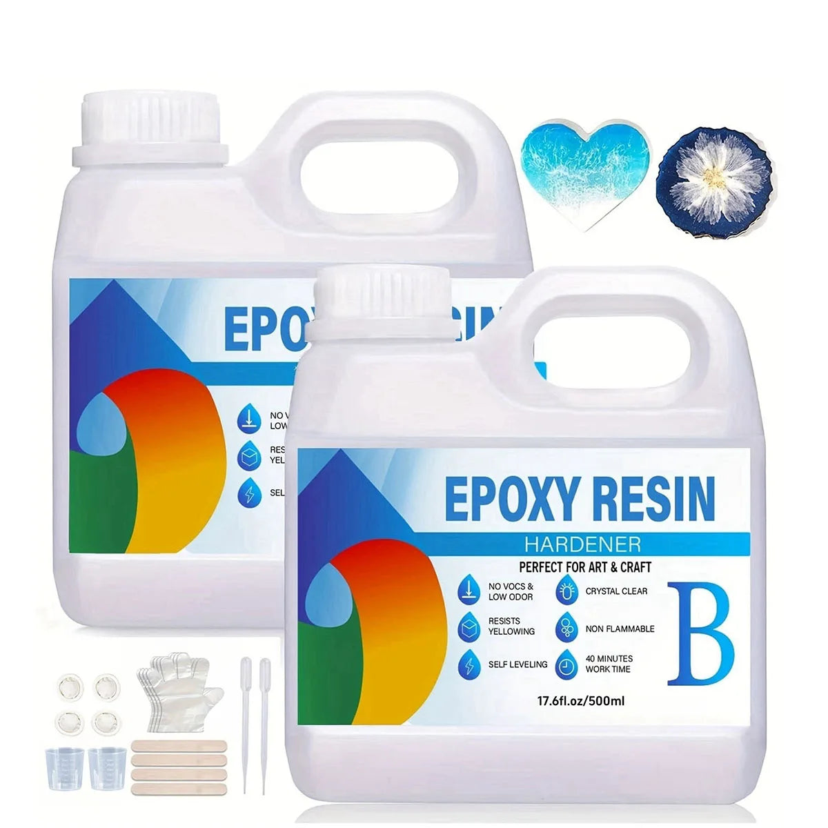 250ml/500ml transparent epoxy resin kit: self-leveling resin, easy to mix in a 1:1 ratio, for crafting and jewelry making.