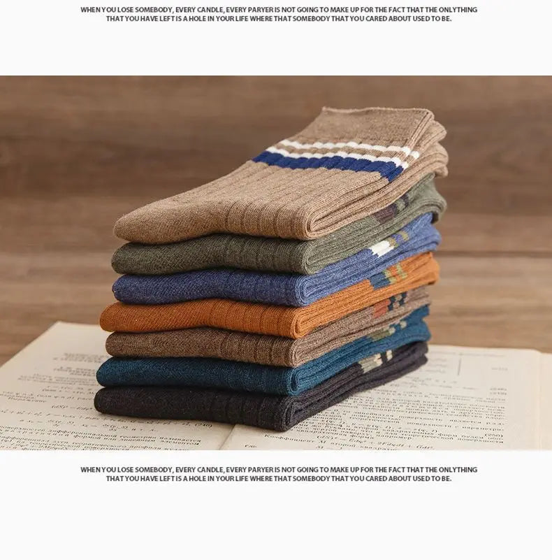 7 Pairs of Men's Striped Socks Fashionable Casual Socks High Quality Harajuku Retro Socks for Men Large Size Long Socks