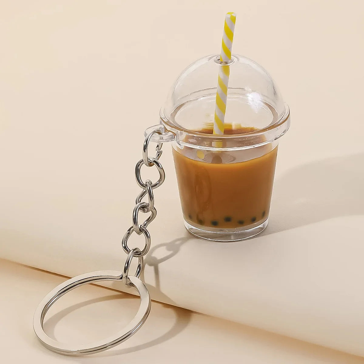 Pearl Milk Tea Cup Keychain Fruit Coffee Cups Shape Cartoon Simulation Pendant Keyring for Women Men Kids Gifts