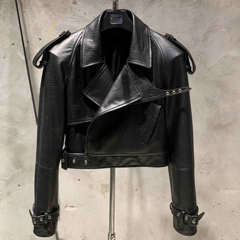 Female Leather Jacket Women Winter Genuine Sheep Leather Coat Wide Shoulder Paddad 23012