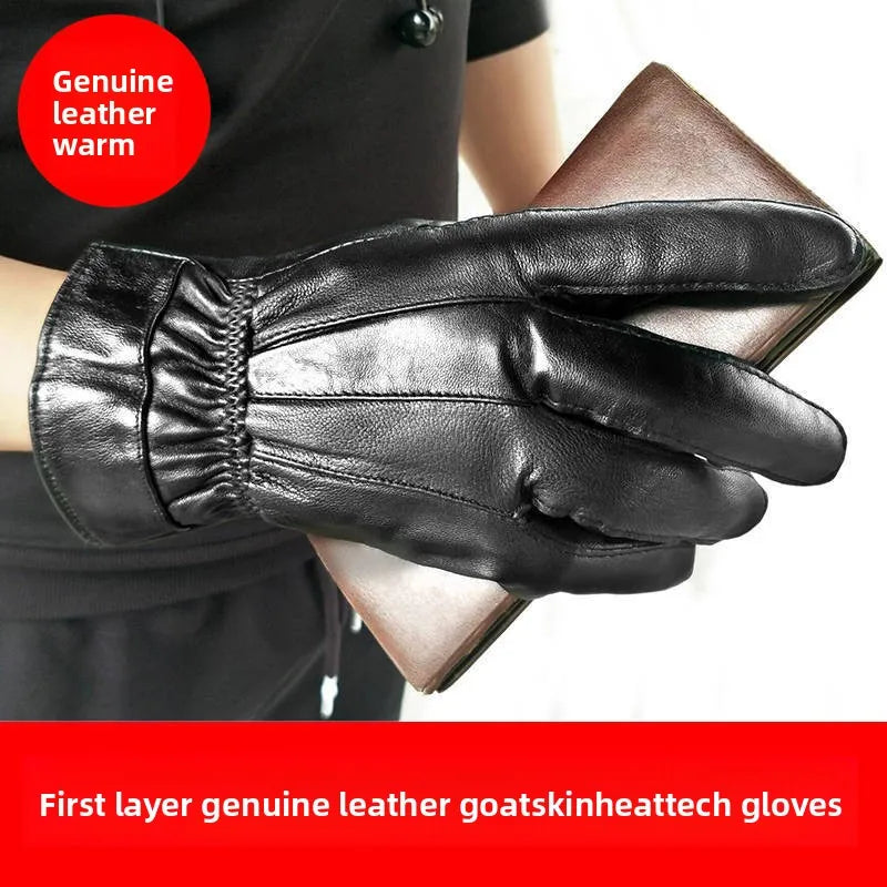 Genuine Leather Gloves (Men/Women): Fleece-Lined Warm, Thin/Thick Cotton, For Motorcycle Riding, Autumn/Winter,  Drop-Shipping