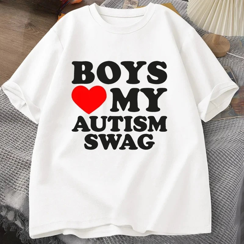 Girls Boys Love My Autism Swag T Shirt Women Men Funny Autistic Girls Awareness Idea T-Shirt Couple Lover Short Sleeve Tees