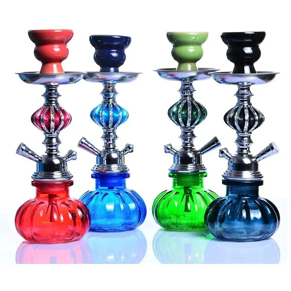 Glass Hookah Set with Ceramic Shisha Bowl Imitation Leather Hose Metal Charcoal Tongs Accessories Chicha Narguile Sheesha Set