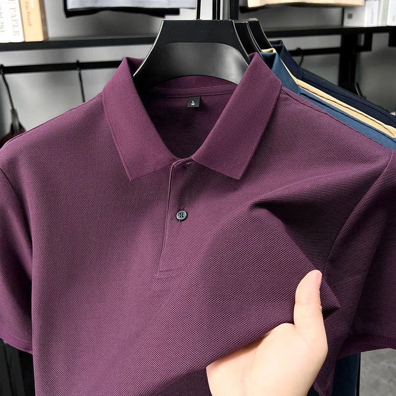 100% pure cotton men's short sleeve polo shirt high-quality classic solid color summer business casual comfort versatile T-shirt