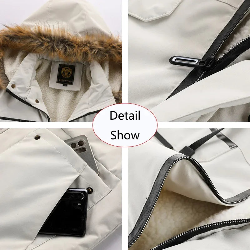 2026Winter Men Outwear Fleece Warm Removable Hooded Hiking Jacket Men Outdoor Windproof Casual Fashion Jacket Coat Male Clothing