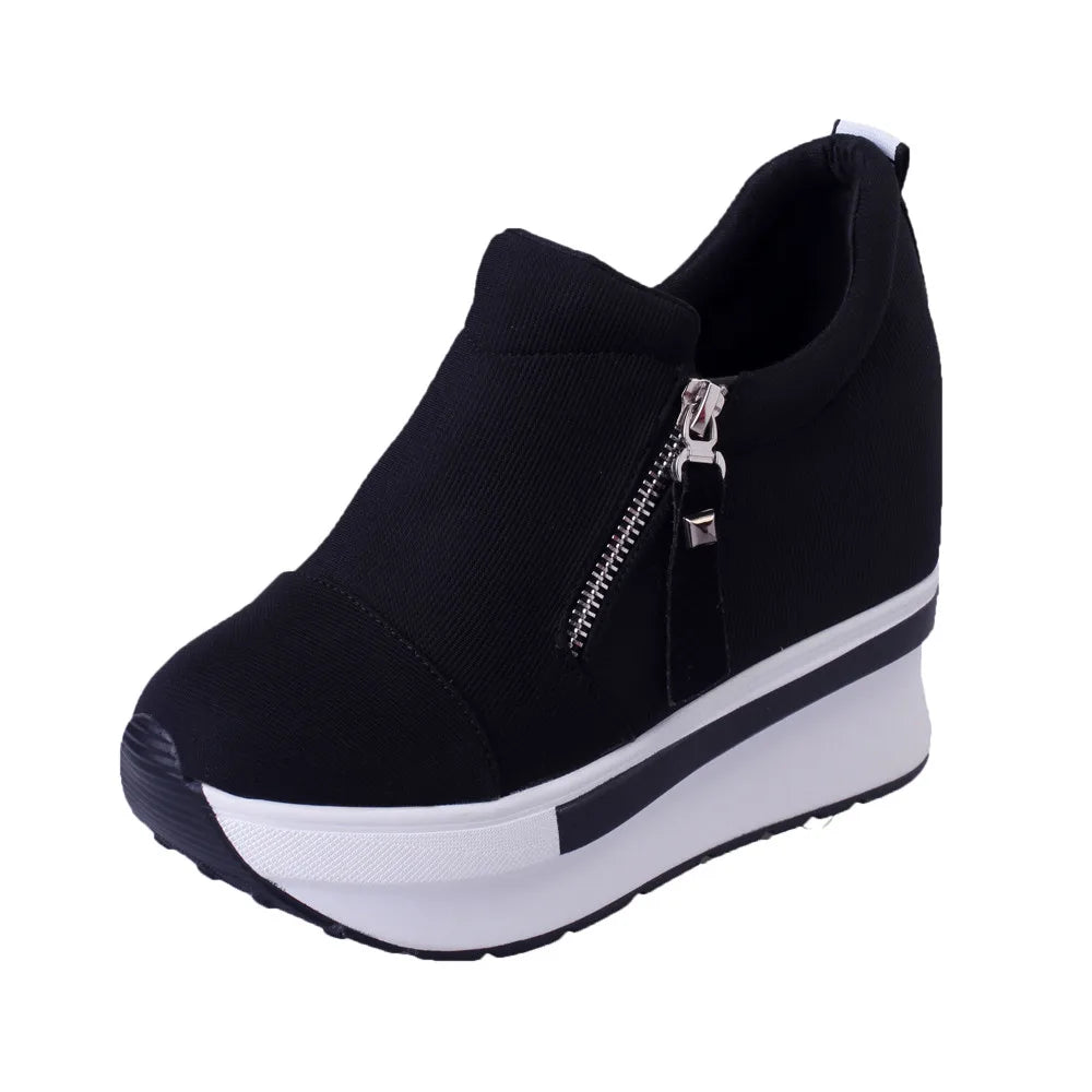 Women Wedges Ankle Boots Platform Thick Bottom Shoes Slip On Zipper Fashion Casual Female Sneakers Shoes Zapatos De Mujer