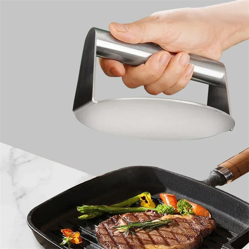 Hamburger Meat Press Stainless Steel Round/Square Smash Burger Press Deli Meats Kitchen Tool Flat Top Grill Tools Squeeze Grease