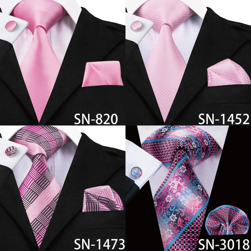 Hi-Tie Silk Men Tie Peach Pink Floral Wedding Necktie for Men Luxury Necktie Handkerchief Cufflink Fashion Design Business