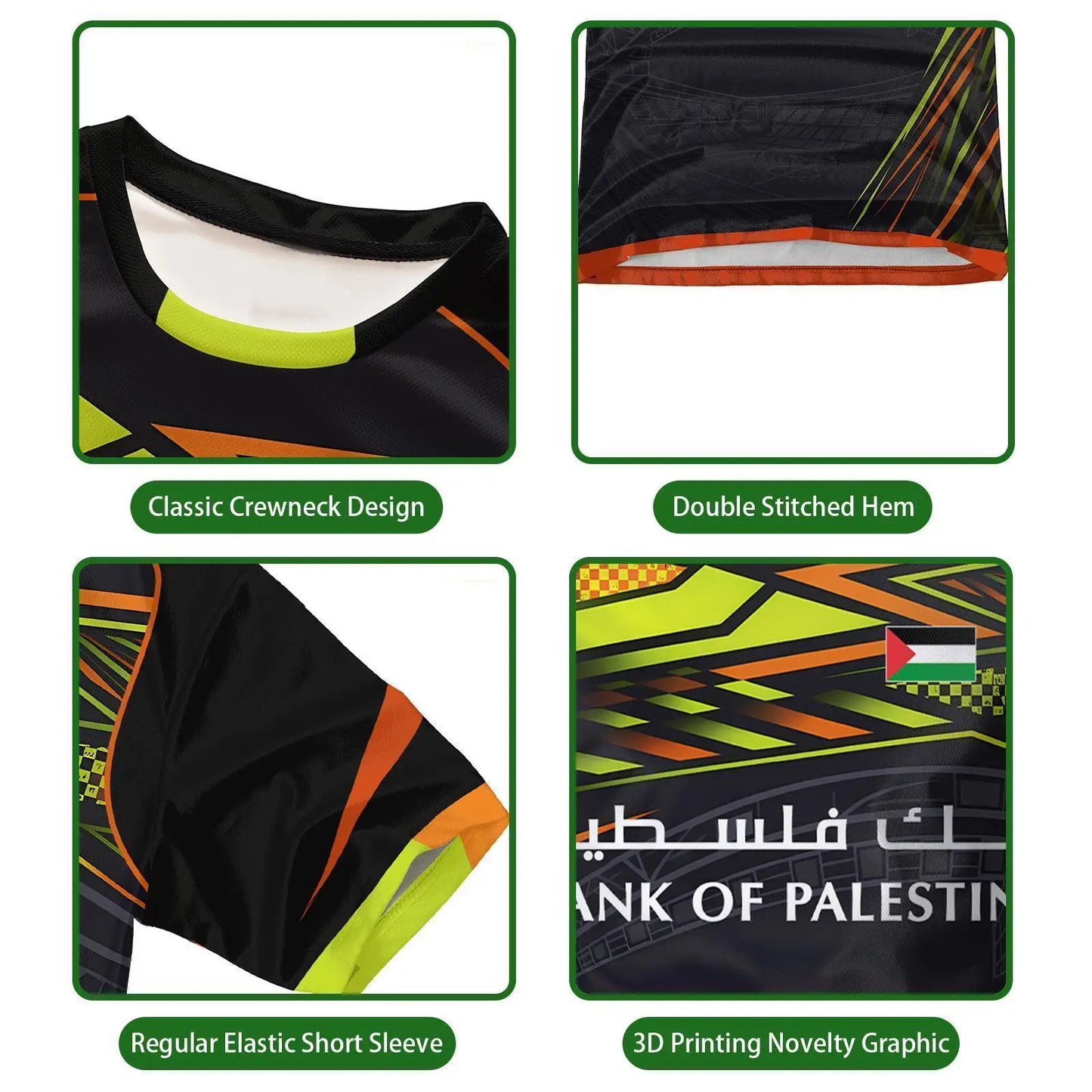 Palestine Flag Print T-shirt Breathable Training Soccer Jerseys For Men And Women Street-style Short-sleeved Crew Neck Tees