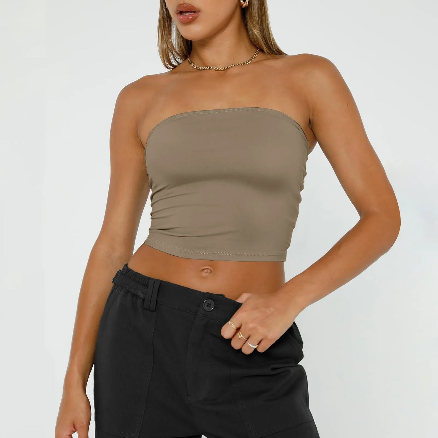 Women's Sexy Fashiopn Tube Tops Strapless Crop Tops Basic Backless Sleeveless Bandeau Cute Summer Outfits Sexy Solid Tops