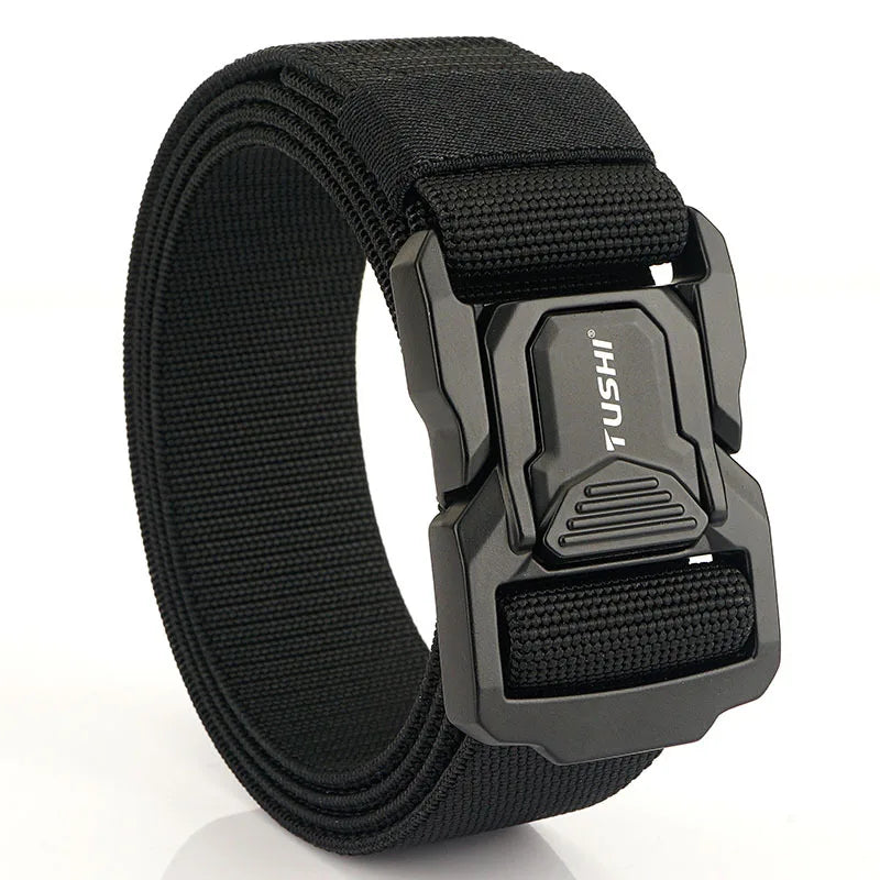 3.8cm Men's Tactical Elastic Belt Aluminum Alloy Quick Release Buckle Wear-Resistant Durable Belt for Tactical Pants Outdoor Hik
