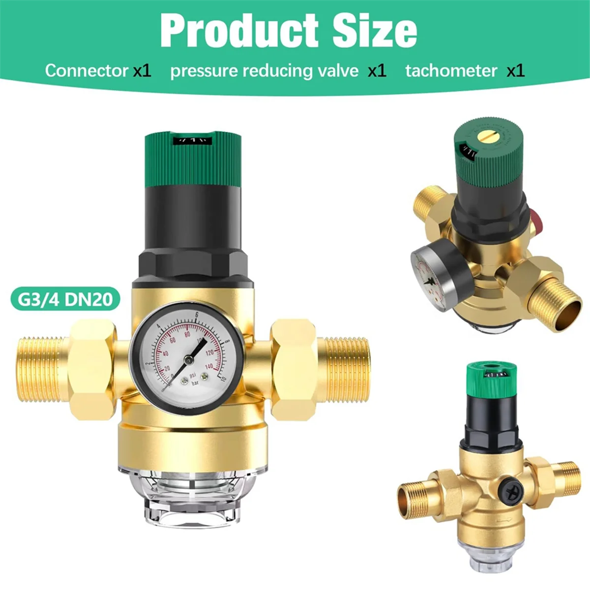 New Pressure Regulator Water 3/4 Inch, Water Pressure Regulator with Water Pressure Gauge and Mesh Filter