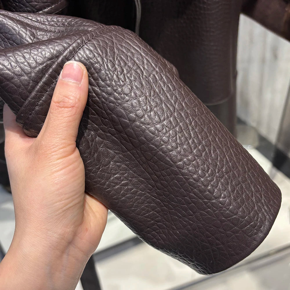 YOLOAgain Real Leather Jacket Women Burgundy Grain Leather Jacket With Belt