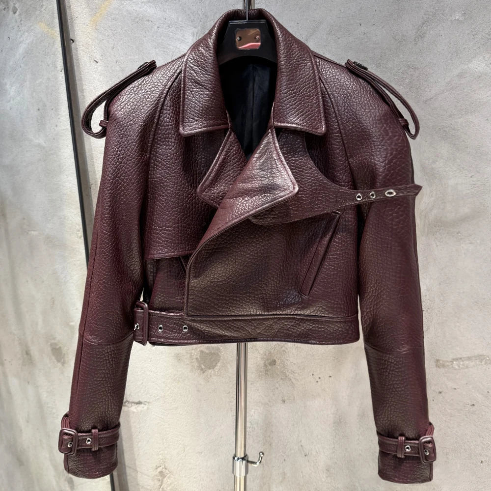 Female Leather Jacket Women Winter Genuine Sheep Leather Coat Wide Shoulder Paddad 23012