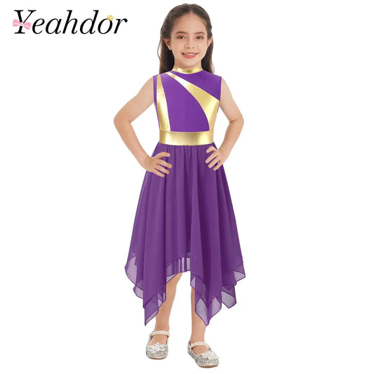 Kids Girl's Dress Praise Lyrical Dance Costume Children's Worship Dresses for Liturgical Celebration of Spirit Stage Dancewear