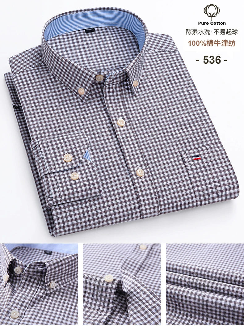 S-6XL Casual Pure Cotton Oxford Mens Shirts Long Sleeve Embroidery Horse Design Regular Fit Fashion Button Man White Dress Shirt