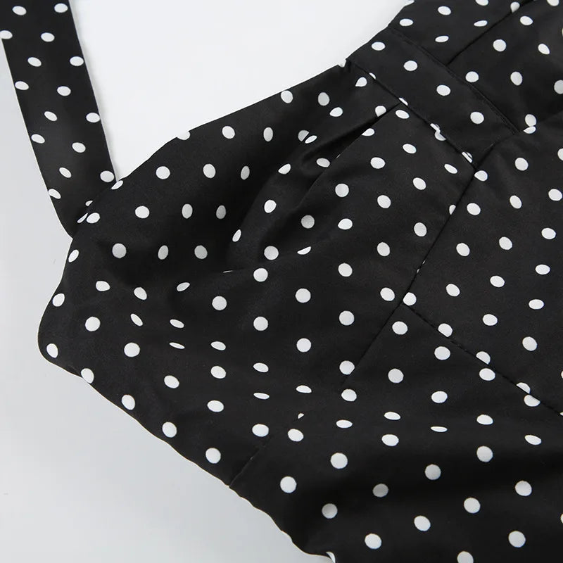 Women Halter Tank Tops Ruffles Hem Lady Sexy Backless Sleeveless Crop Top Summer Fashion Streetwear Female Dot Print Vests