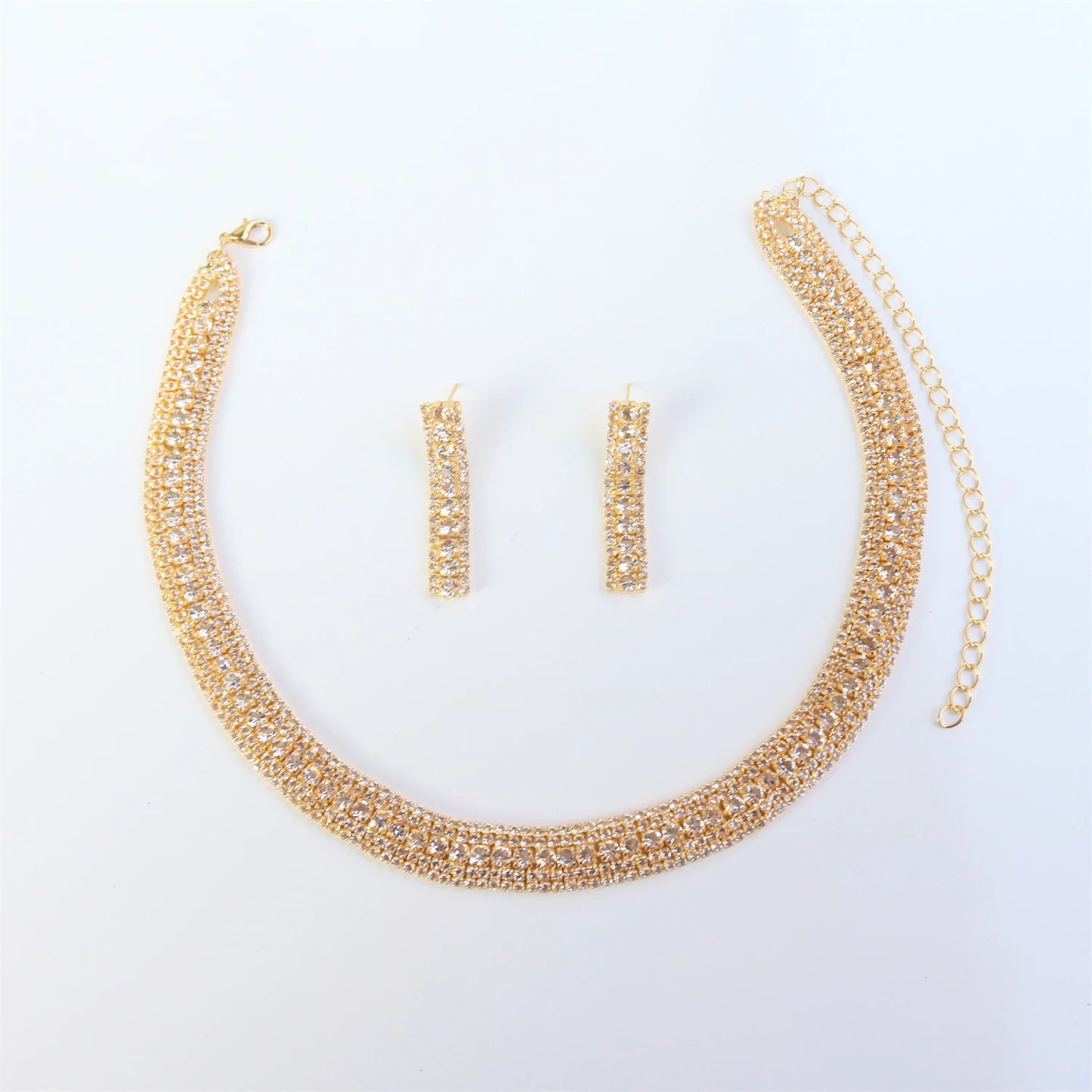 Stylish and Elegant Women's Super Sparkling Necklace and Earrings Jewelry Set, Simple and Luxurious Bridal Wedding Necklace and