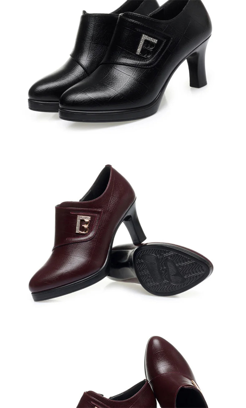 High Heels for Women 2024 Spring New Deep Mouth Soft Bottom Waterproof Business Formal Wear Office High Heel Leather Shoes