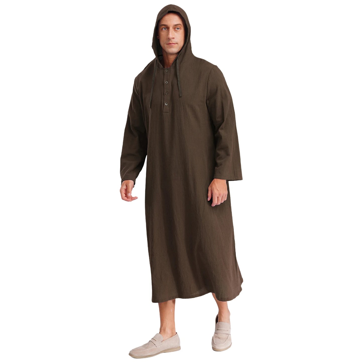 Islamic Kaftan Muslim Jubba Arabic  Thobe Men's Clothing Hooded Long Sleeves Pockest Buttons Long Loose Gown Shirt Dresses