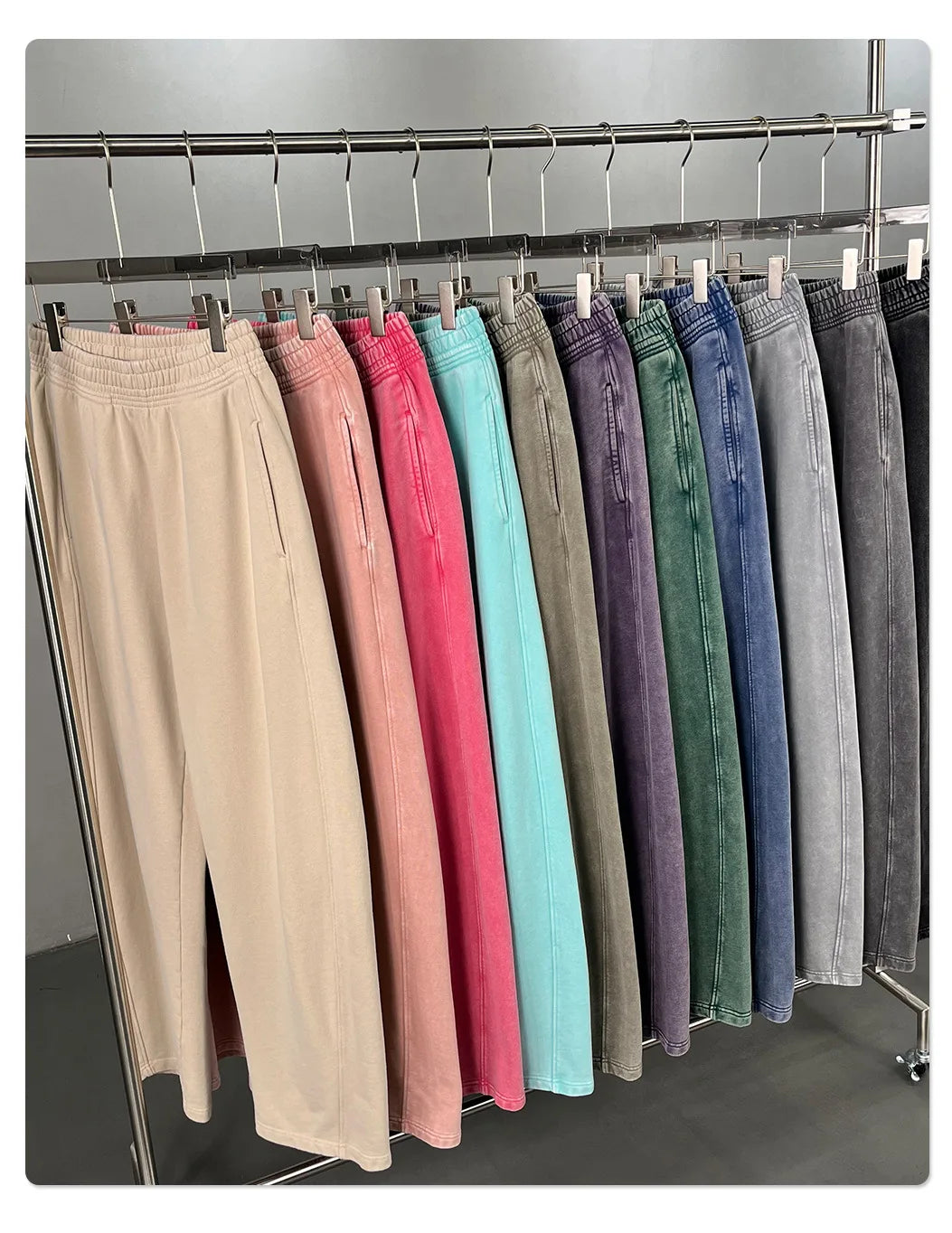Retro Wax Printing Acid Washed Sweat Pants Distressed Personalized 100% Cotton Mens Sweatpants Athletic Drawstring Jogger Pants