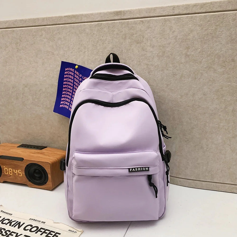 Large Capacity Solid Color Backpack, Simple Black Bag for Students & Travel