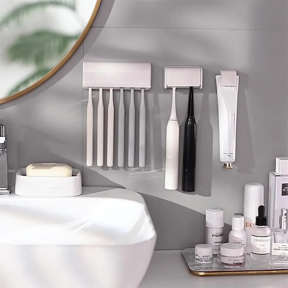 Bathroom Toothbrush Holder Wall Mounted Toothpaste Rack Punch-free Tooth Brush Storage Holder Bathroom Accessories