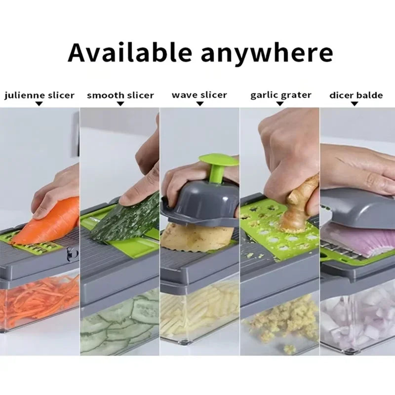 Vegetable Cutter Multifunctional Kitchen Tool, 5-in-1 Food Chopper for Tomato Carrot Cheese Onion, Handheld Slicer Dicer Grater