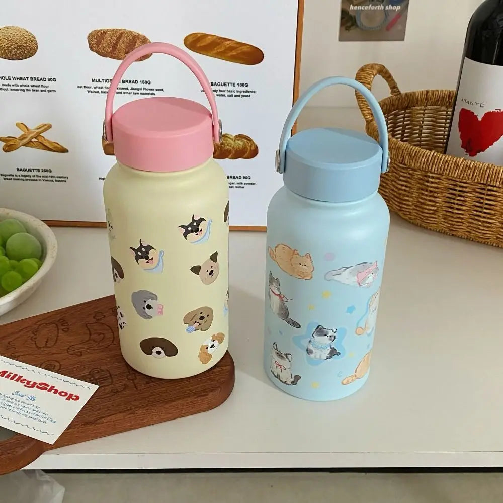 Water Bottle 900ml Insulated Water Bottle With Straw Leak-proof Portable Insulation Cup Hot Drink Cartoon Thermal Cup Student