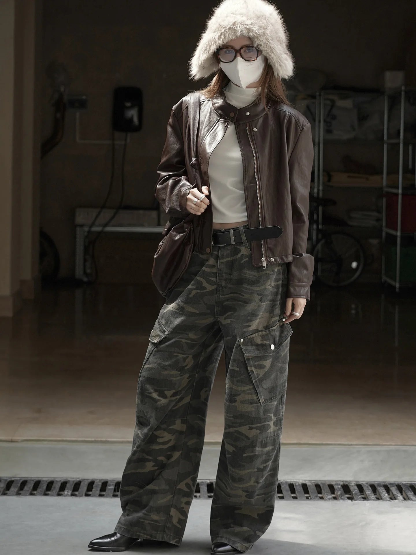 Retro and trendy waistband, workwear, large pocket, casual pants, three-dimensional and stylish pants for women
