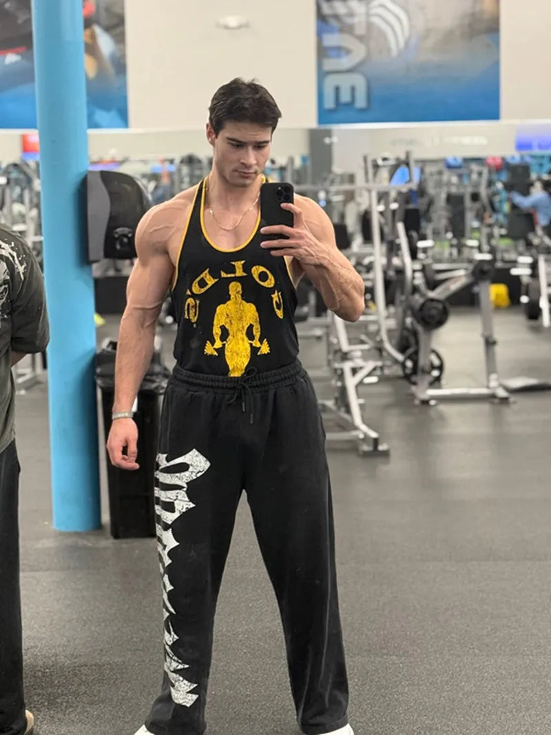 2026 Young American trendy sweatpants collaboration anime joggers cotton terry print wide-leg casual pants hip-hop street pants