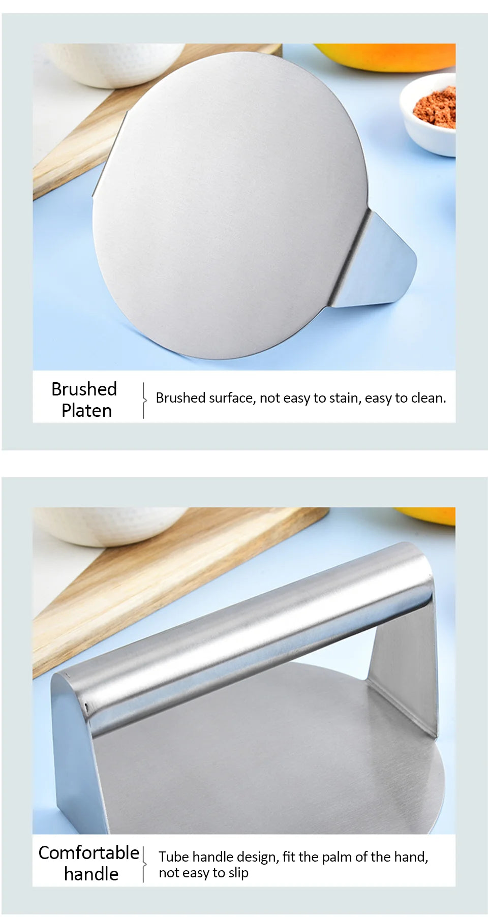 Stainless Steel Round Smash Burger Press Hamburger Patties Meat Press Mold for Deli Beef Press Plate Masher Kitchen Accessories