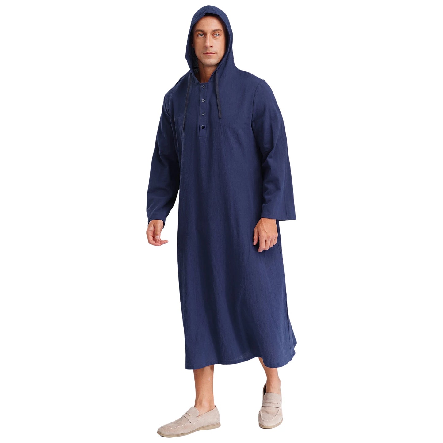 Islamic Kaftan Muslim Jubba Arabic  Thobe Men's Clothing Hooded Long Sleeves Pockest Buttons Long Loose Gown Shirt Dresses