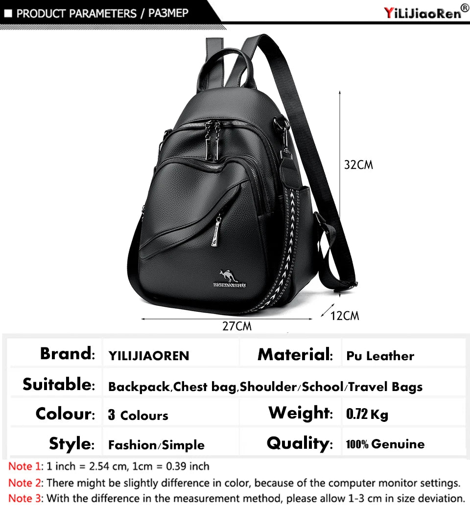 Fashion Backpacks Women Shoulder Bag Simple Rucksack Female Soft Leather Back Pack Ladies Travel Bag Large Capacity School Bags