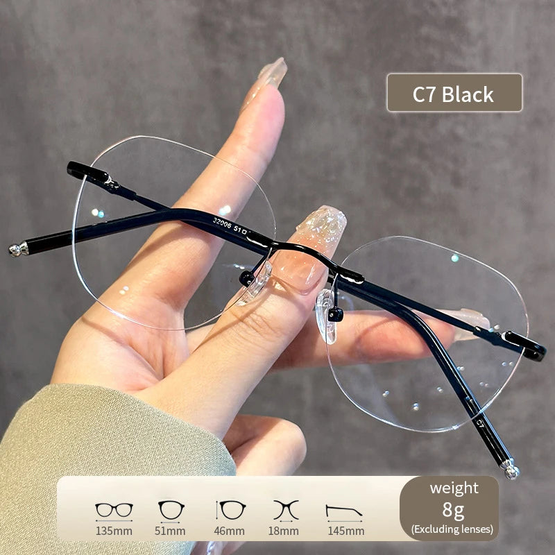 Xbora Fashion Women's Frameless Eyeglasses Frames Ultralight Polygon Men's Eyeglasses Frames Optical Prescription Glasses 32006
