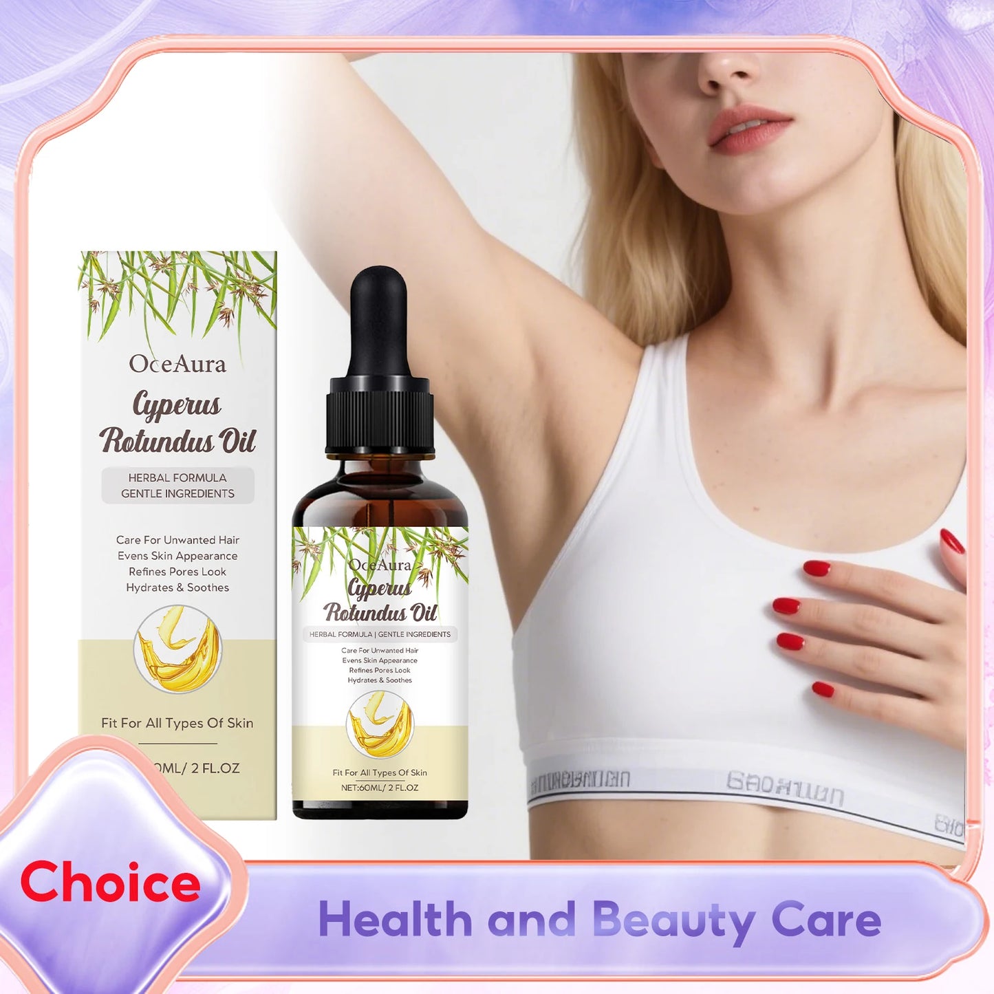 Natural Cyperus Rotundus Oil 60ml for Hair Removal Moisturizing Soothing Skin Reducing Body Hair Growth Painless After Shave Oil