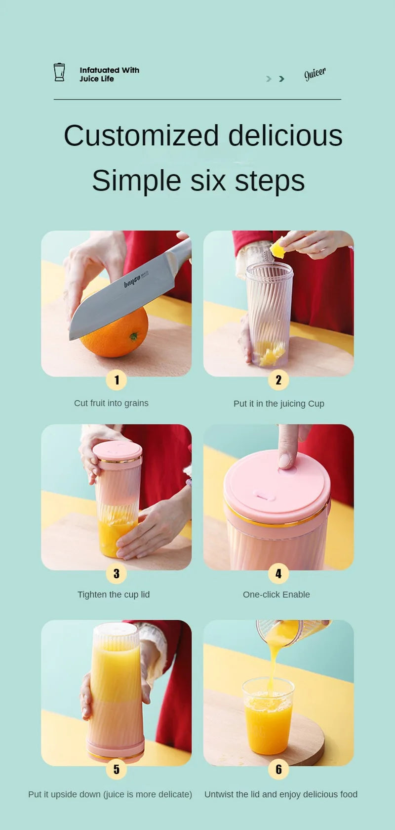 Portable Milkshake and Smoothie Blender 10 Blades Powerful Juice Jug with USB Rechargeable for Home, Office, Sports, Outdoor.