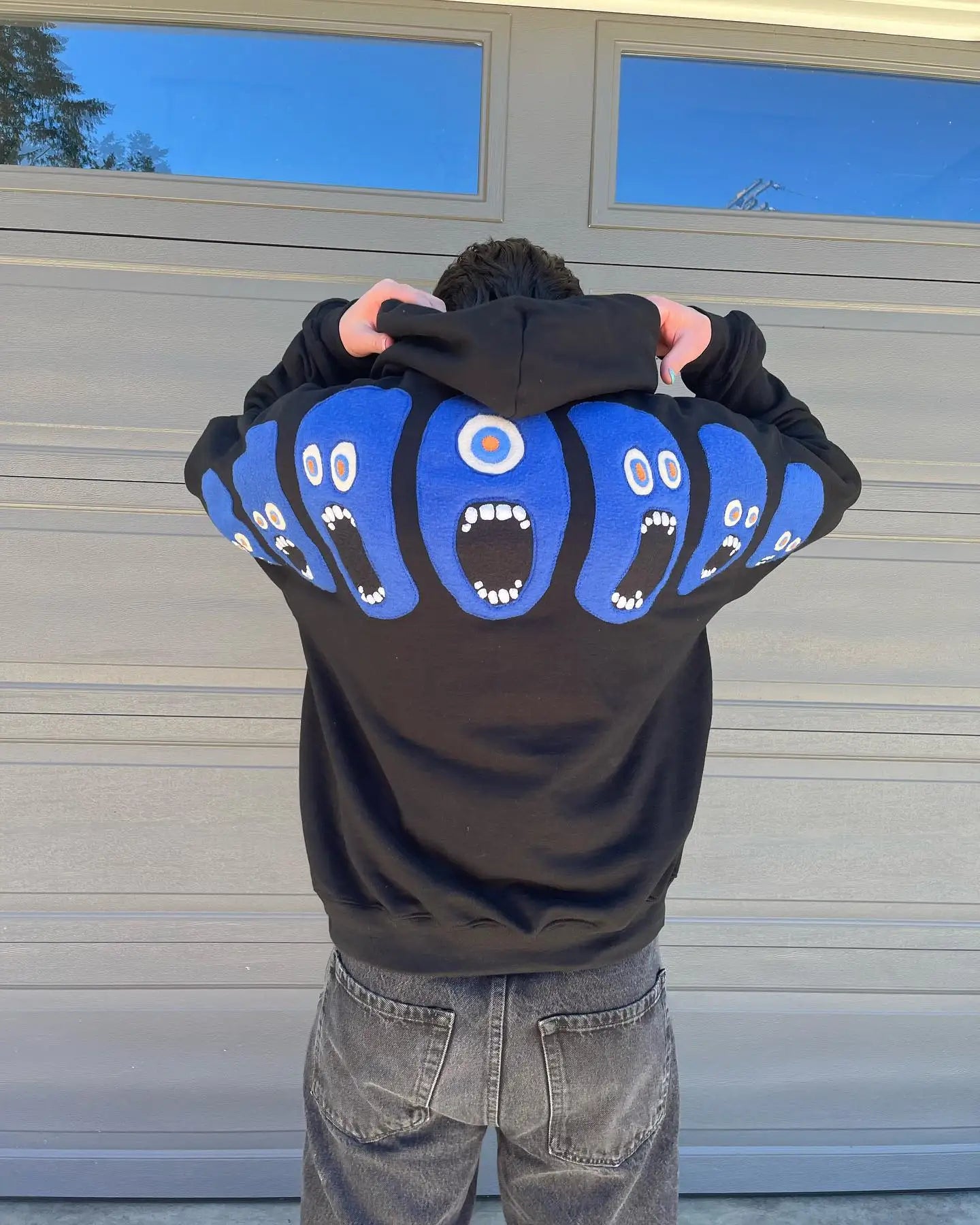 Y2k Hip Hop Funny Personality Pattern Embroidery Hoodie Oversized Loose Cartoon Knit Hoodies Men Street Sweatshirt Pullover