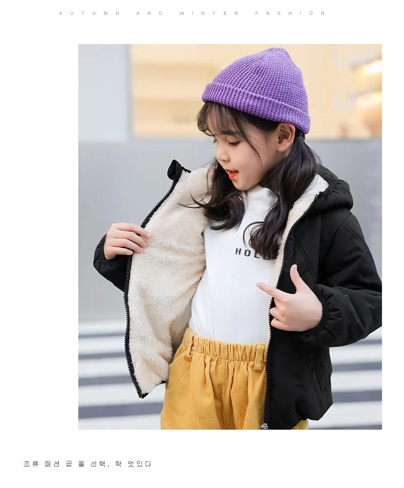 Winter Baby Kids Jacket For Girls Coats Lamb Wool Plus Velvet Thick Coats Toddler Children Outwear 1-6 Year Boys Cotton Jackets